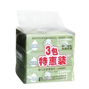 布朗天使婴儿护肤柔湿巾【谷物酵素】80p*3