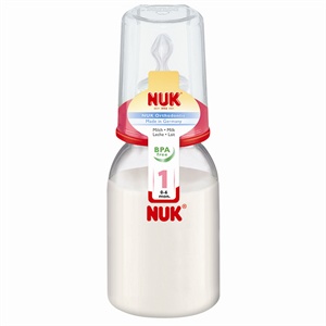 NUK 110ML PP 清色奶瓶（带1号标准口径中圆孔硅胶仿真通气奶嘴）(多种颜色随机发货)