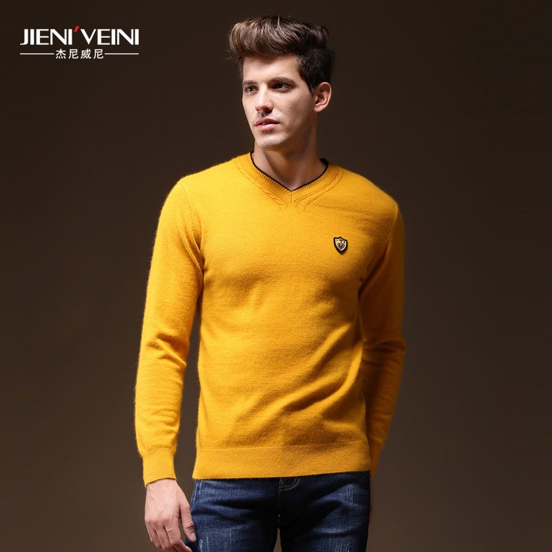 杰尼威尼2015冬季新款男士纯色V领<em>毛衣青年貂</em>