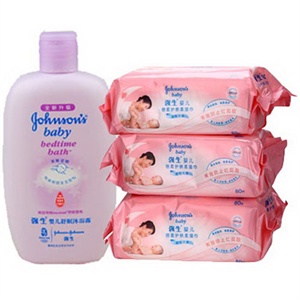 强生婴儿娇嫩倍护柔湿巾（无香）三连包 80片*3送舒眠沐浴露300ml