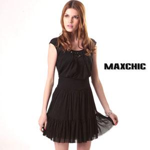 【品牌直供】Maxchic品牌镶钻收腰网眼大摆短袖连衣裙D10WL017