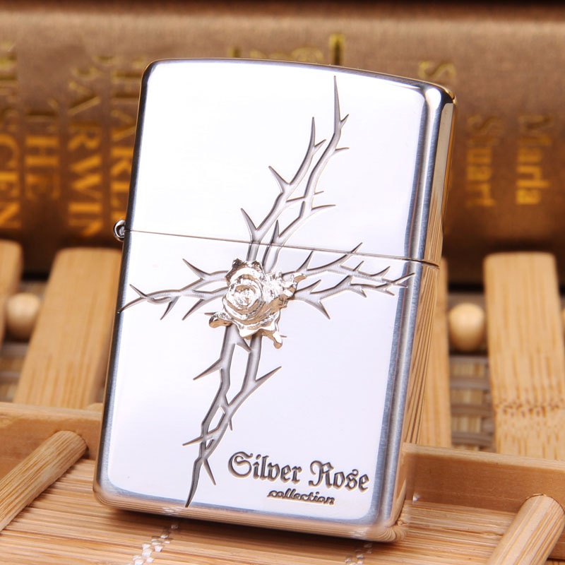 【芝宝Zippo打火机 纯银玫瑰镶嵌\/雕刻 爱情信