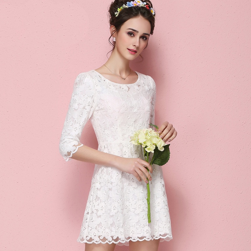 【蕾丝连衣裙<em>2015春装新款</em>女装韩版修身长袖