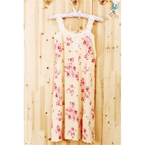 帛翎 9038 家居服睡裙（淡粉 淡黄）