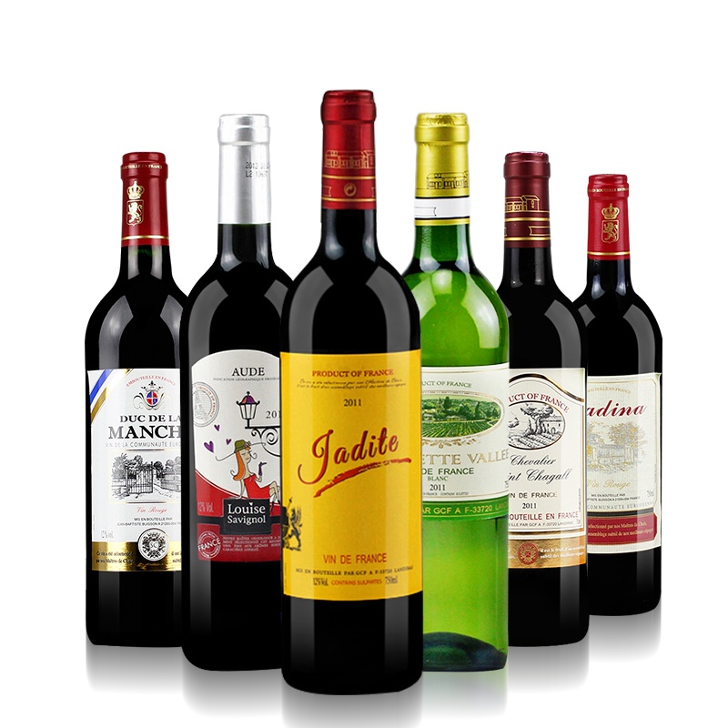 【进口红酒 法国原装 干白干红葡萄酒6瓶组合