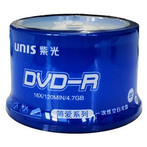 【当当自营】Unis 紫光 DVD-R 16X 4.7GB 简爱系列 50片桶装 刻录光盘