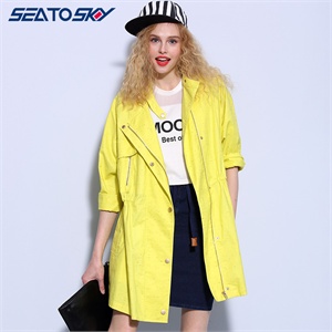 seatosky 2015<em>春秋茧型</em>中长款<em>外套</em> 女欧美范长