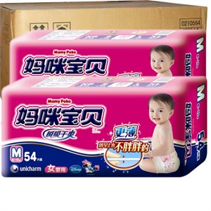 妈咪宝贝 瞬吸干爽纸尿裤大包女M 中号 54片*4包/箱