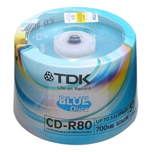 【当当销售配送】TDK CD-R80 52X 蓝面 50片桶装 刻录盘