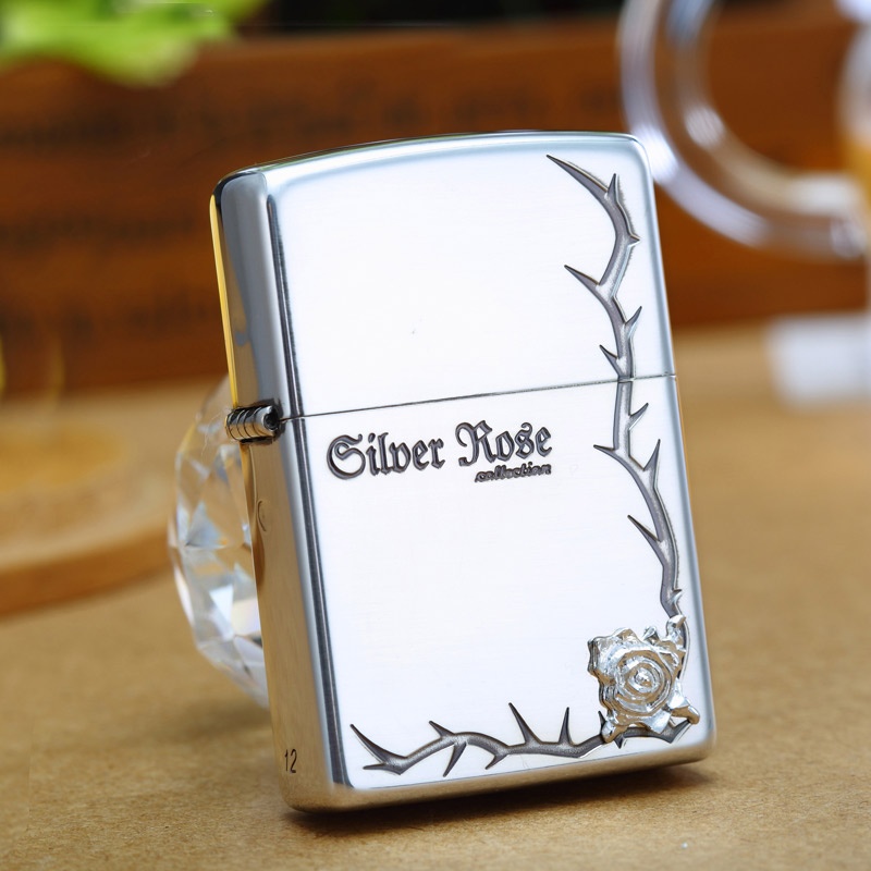 【芝宝Zippo打火机 纯银玫瑰镶嵌\/雕刻 爱情信