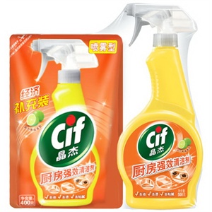 晶杰 厨房强效清洁剂（清新柠檬）+补充袋装(去油去渍去粘腻)（500g+400g）