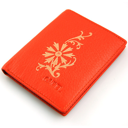 美国骆驼牌橘红色竖款印花钱夹